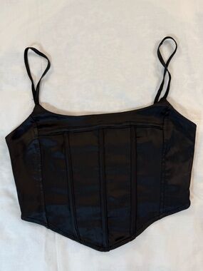 Tilly's Black Satin Corset-Style Crop Top